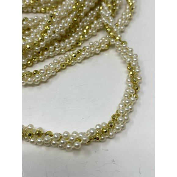 Vintage Faux Pearl & Gold Beaded Garland 15.5 Feet Twisted Strands Christmas - Picture 9 of 9